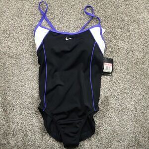 Nike Swimsuit‎ Women's 10 Black White Purple One Piece Athletic Training New